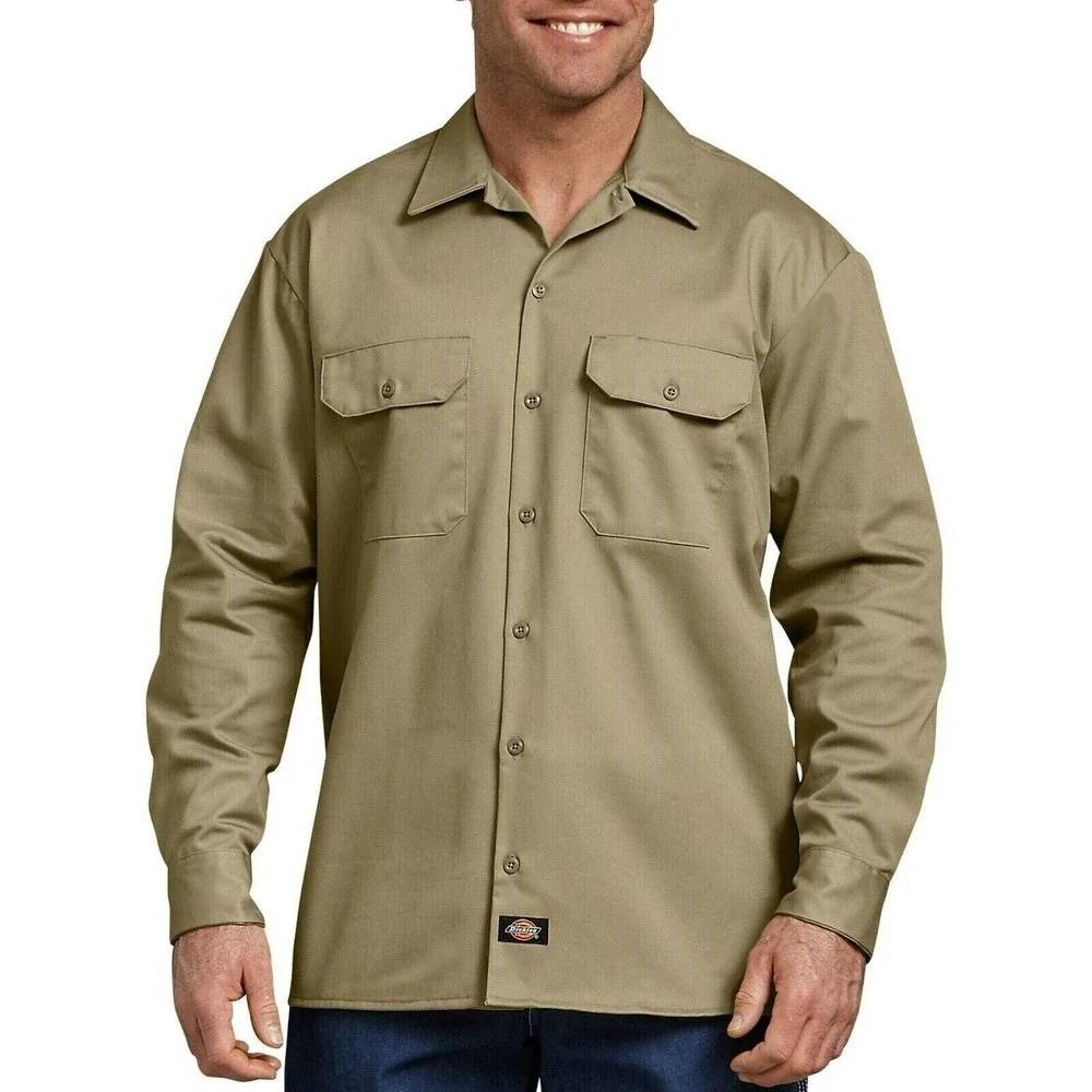 Dickies Work Shirt Men's 3XL Khaki Heavyweight Long Sleeve Wrinkle Resistant NWT